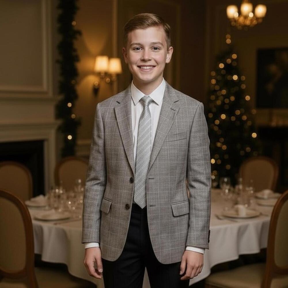 Michael Kors Boys Grey Plaid Suit